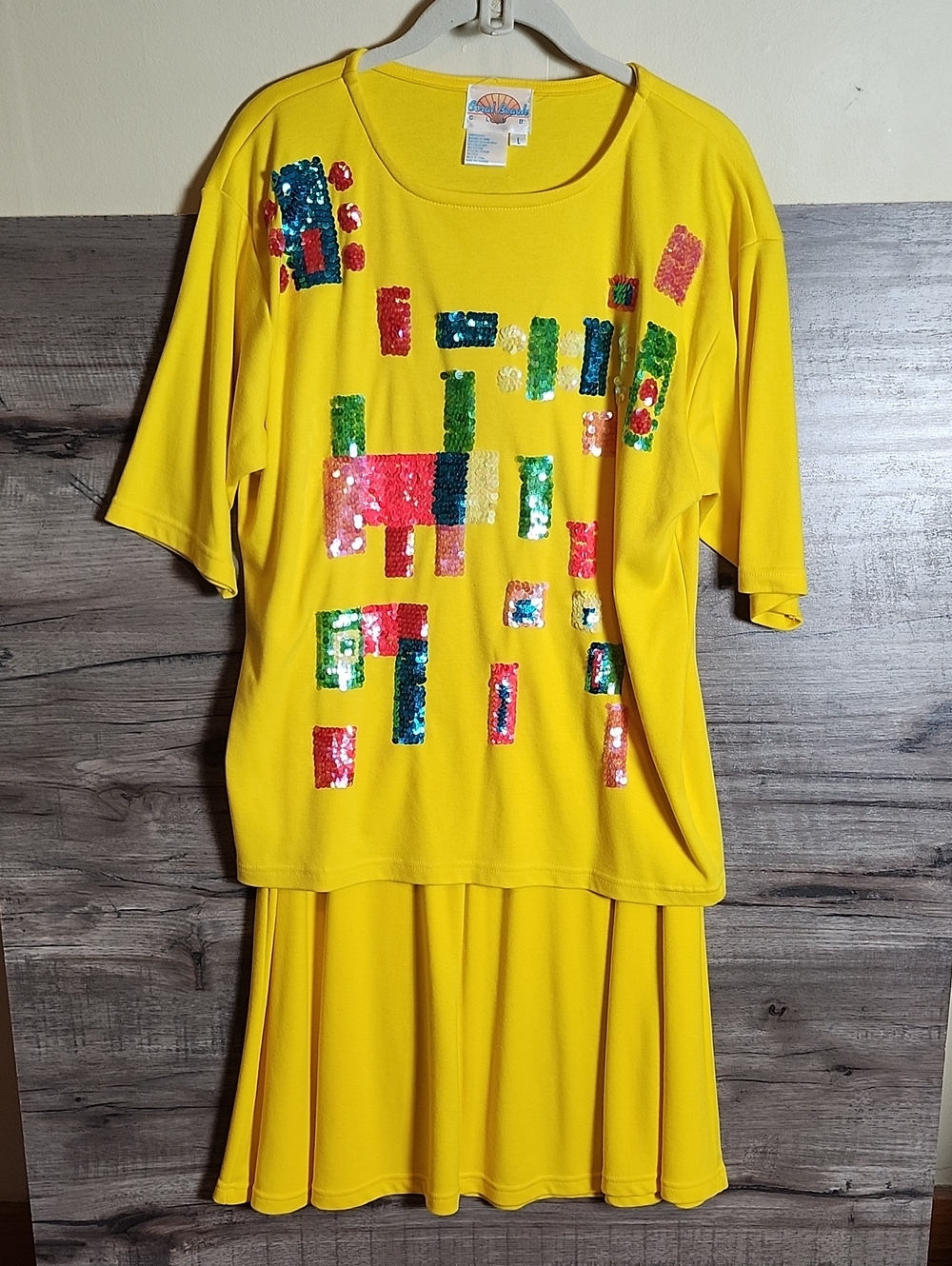 Coral Beach Club Bright Yellow Sequin Skirt Set